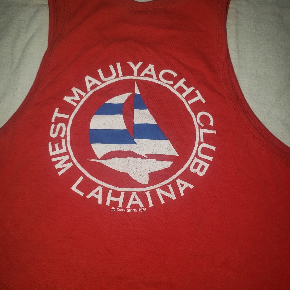 Vintage Hawaii Red Tank Top - Crazy Shirt - West Maui Yacht Club - Medium